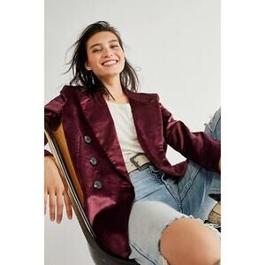NWOT Free People Velvet Ashby Purple Wine Double Breasted Blazer Jacket XS